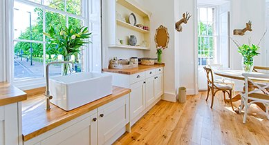 wood flooring in airy kitchen