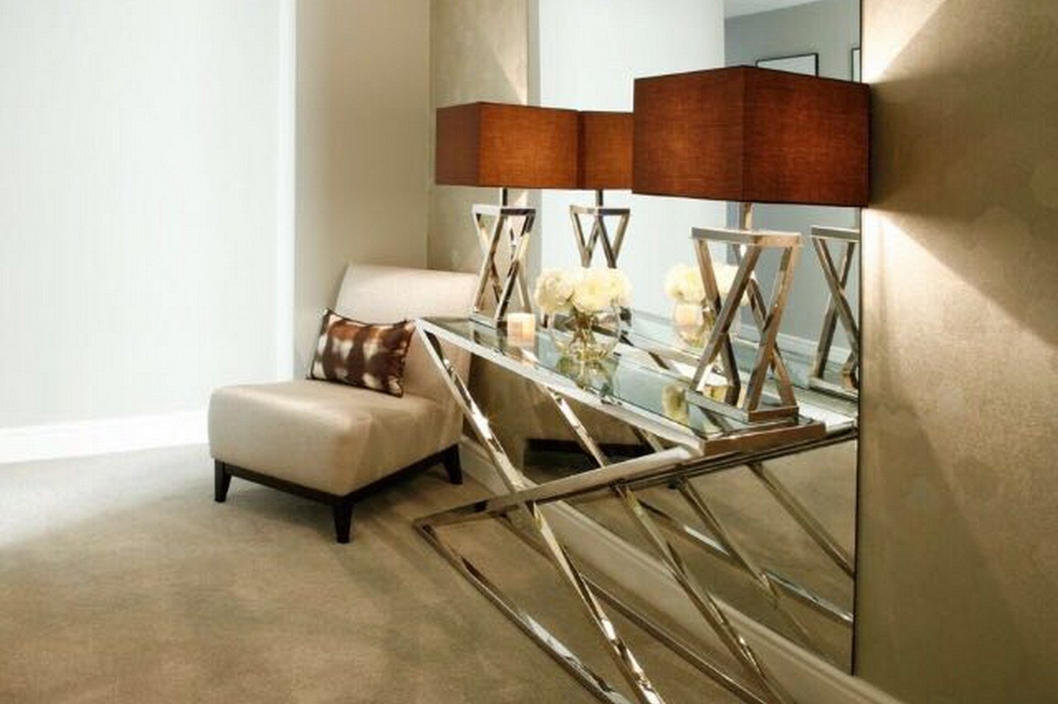 luxury carpet and glass chrome side table