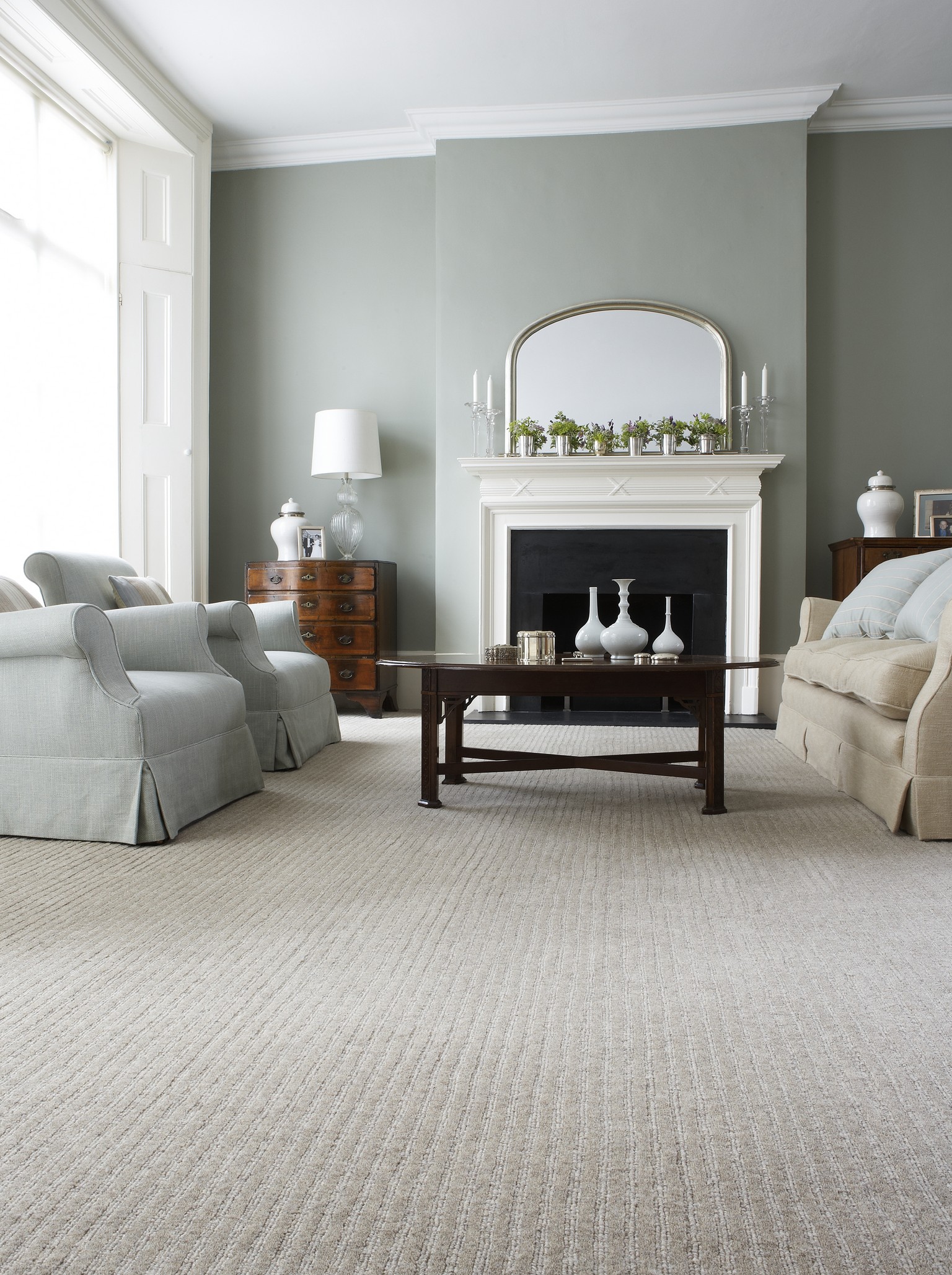 luxury carpet in ivory with two sofas