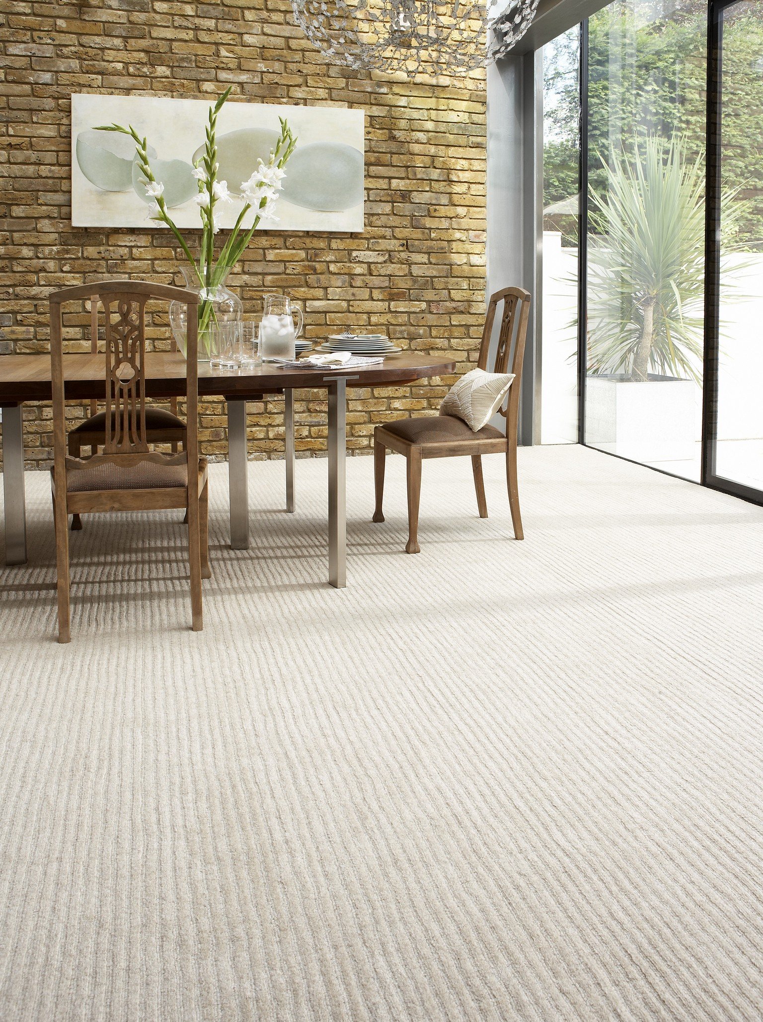 ribbed wool luxury carpet in dining room