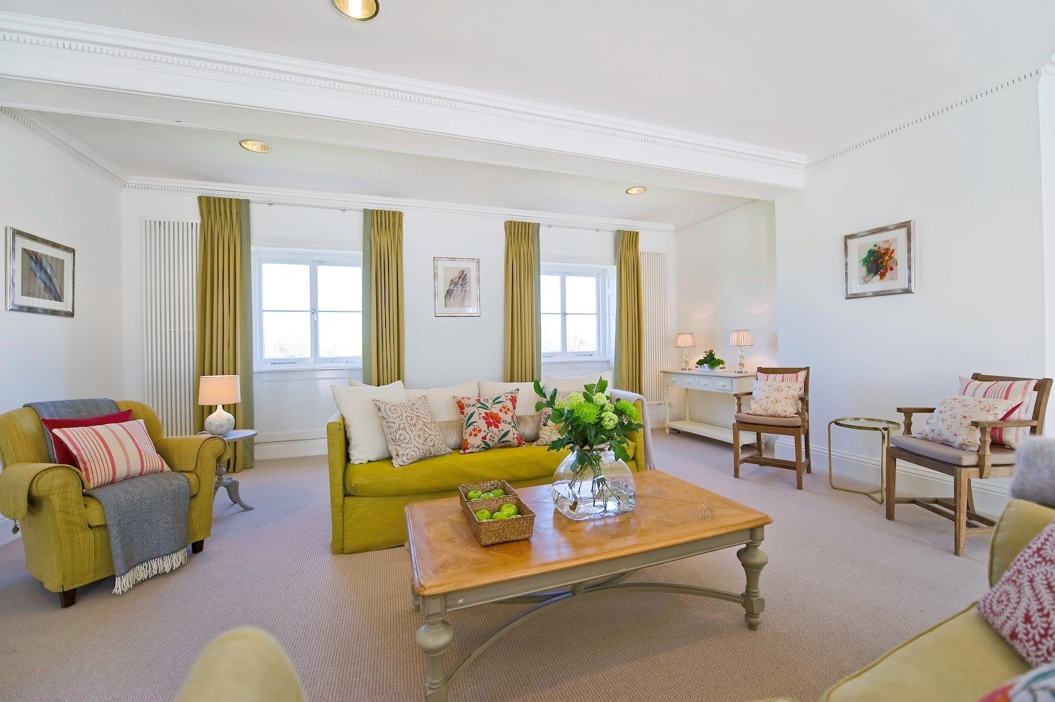 luxury carpet in cream and green living room