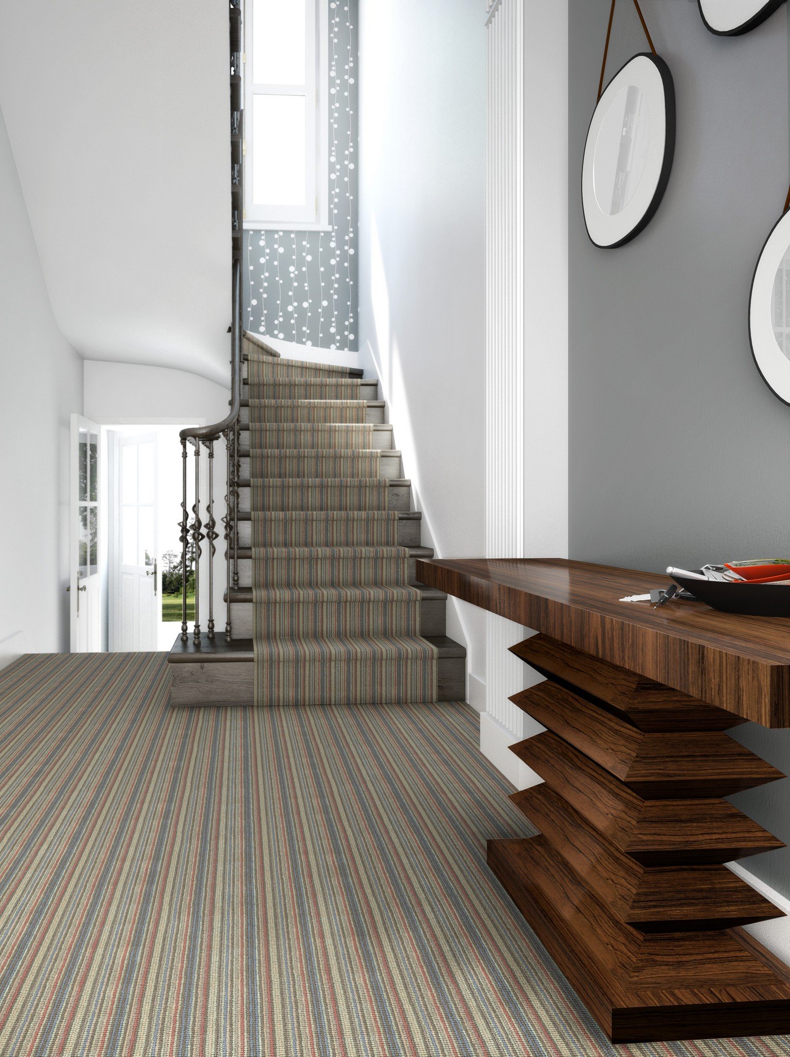 striped stair runner with grey