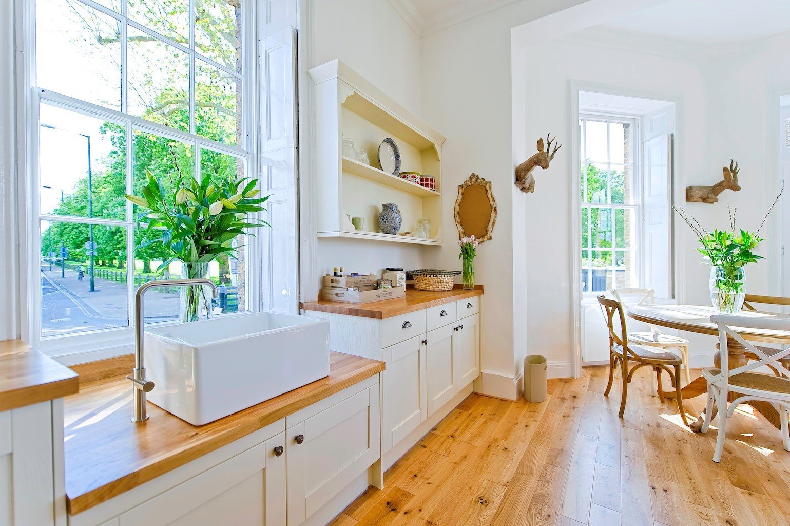 luxury wood flooring in urban kitchen