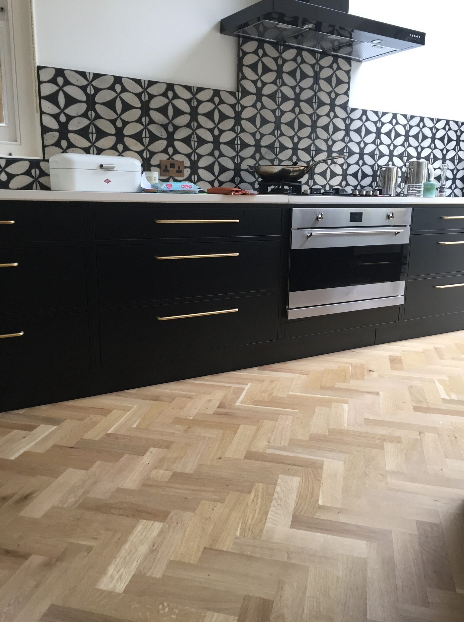 oak herring bone kitchen wood flooring