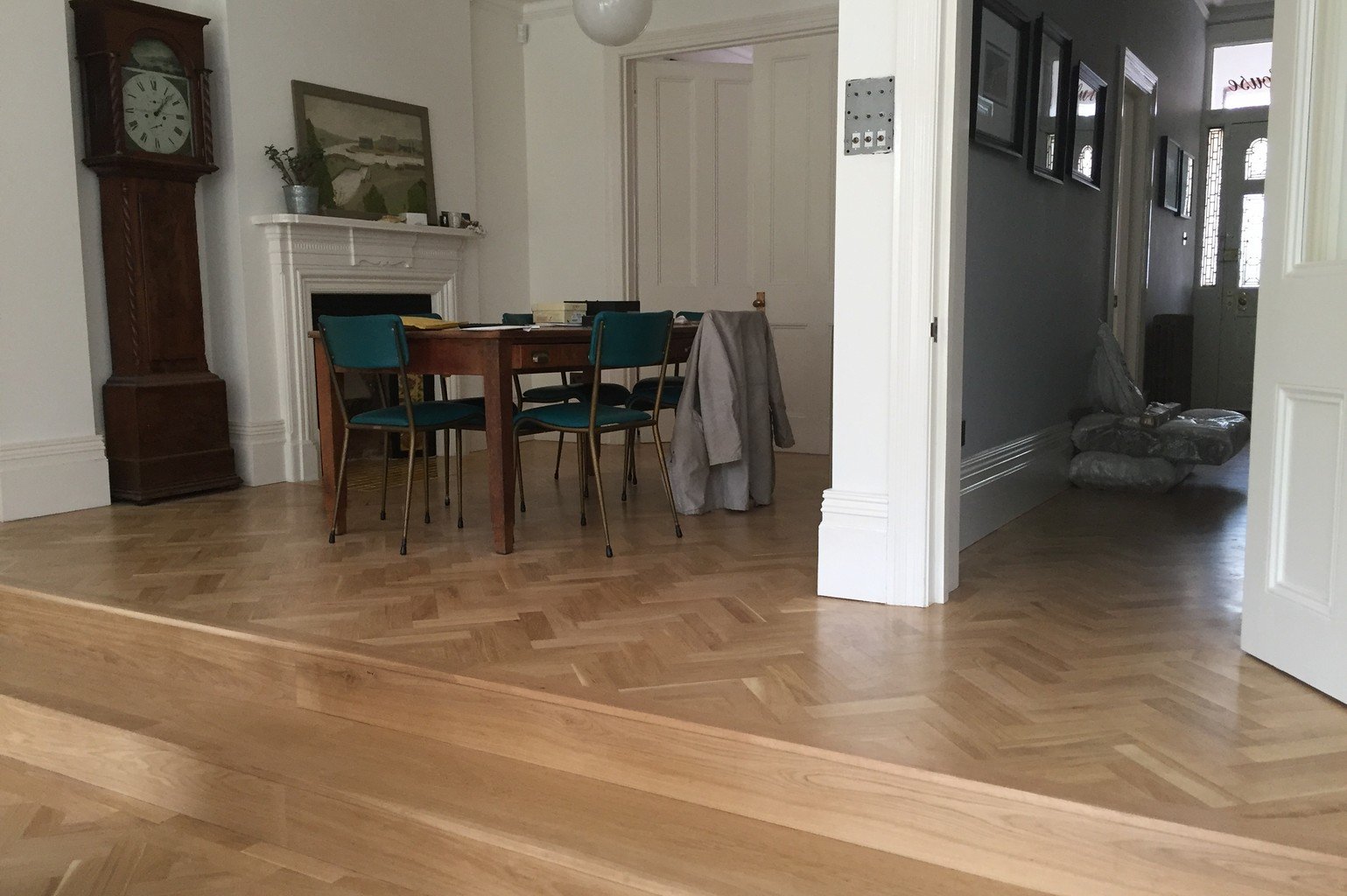 oak herringbone luxury wood flooring across ground floor