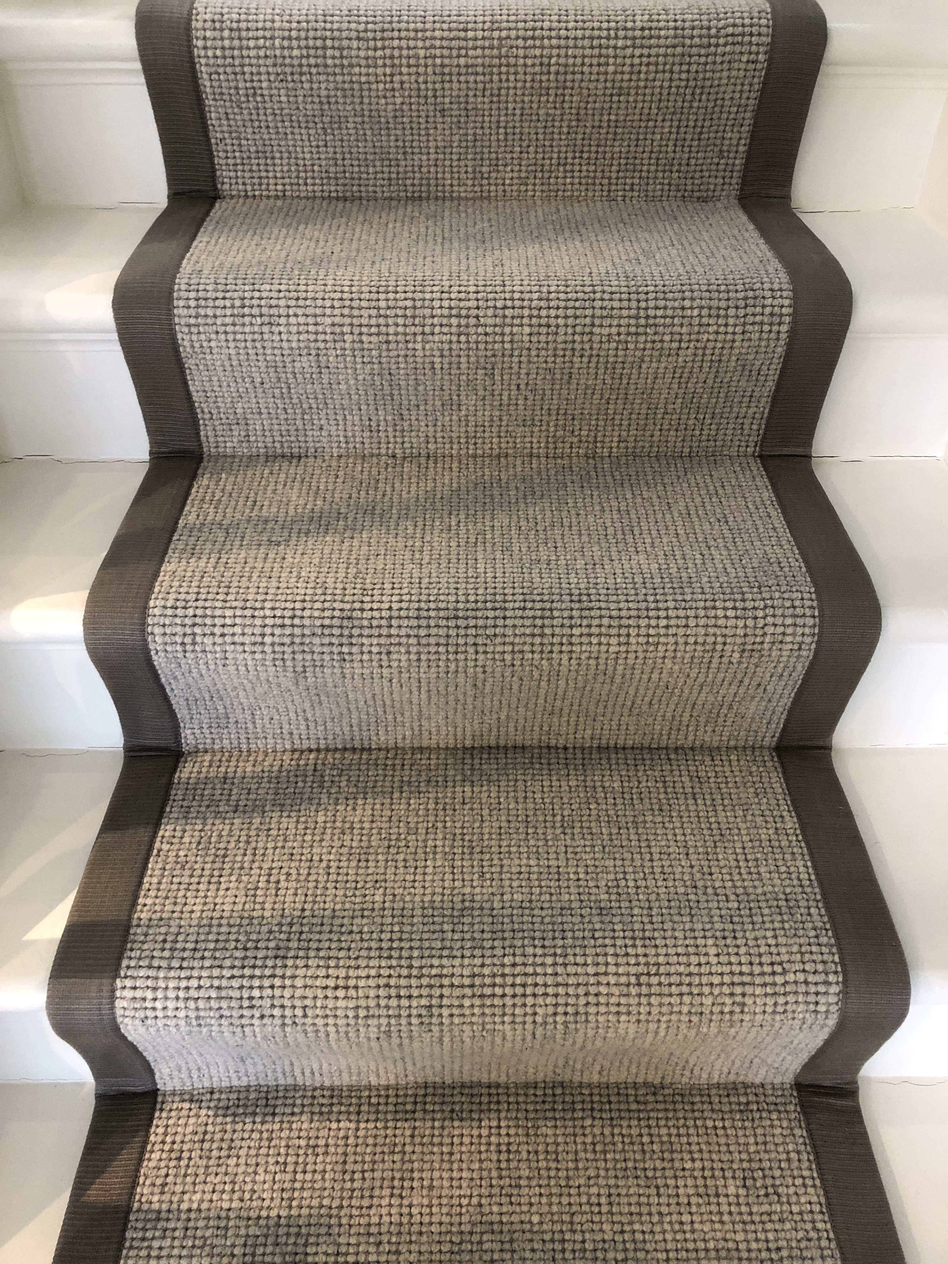 Light Grey Loop Pile Carpet Stair Runner with Black Taped Edge 